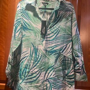 For Cynthia Womens Green and Blue Leaf Print Tunic